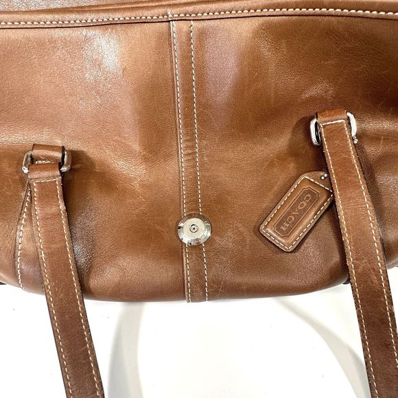 Vintage Coach Leather Hampton Satchel Hobo Handbag Brown - Picture 11 of 12